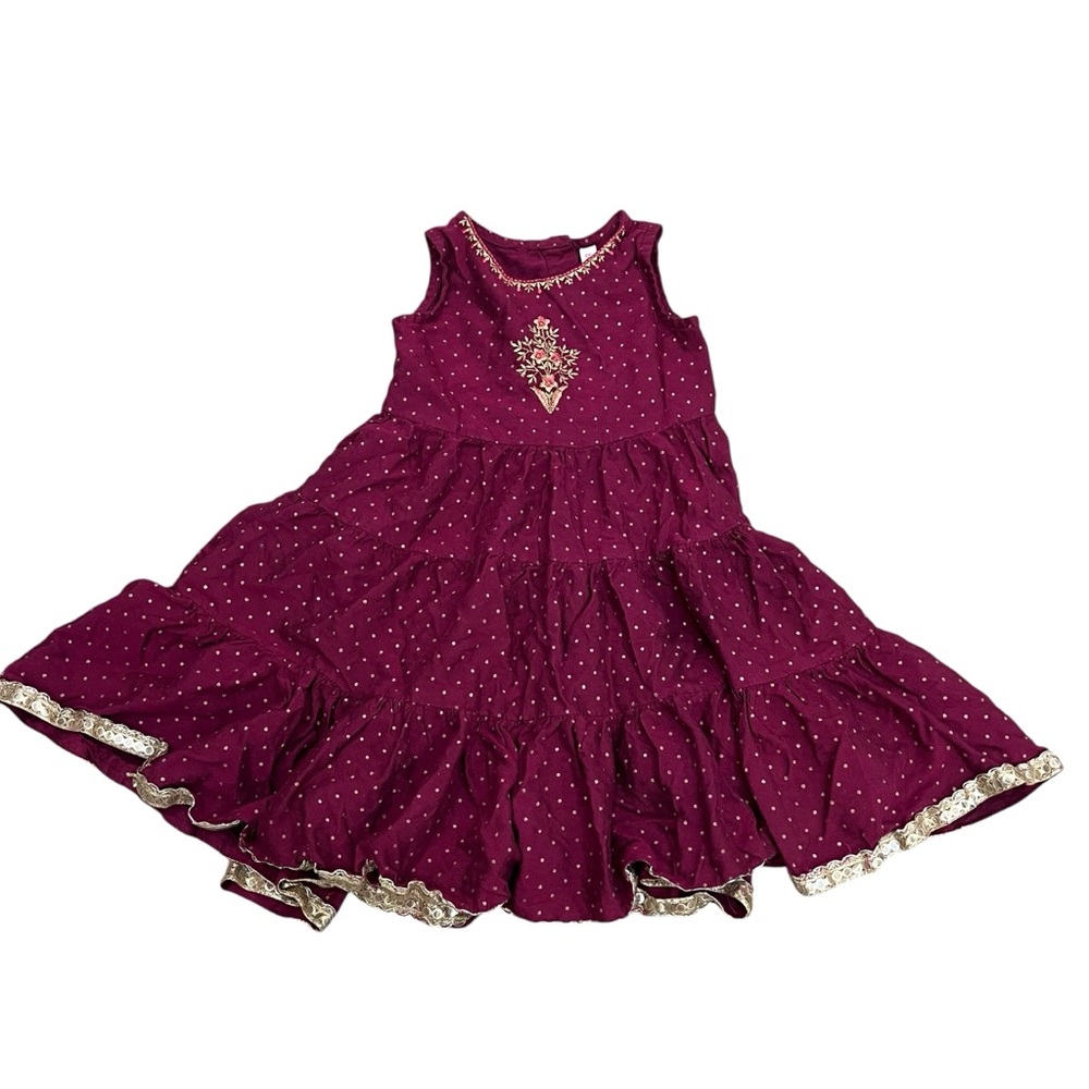 2/$15 Babyhug 12-18 mo Charming Burgundy Kids Dress Gold Trim, embroidery & dots